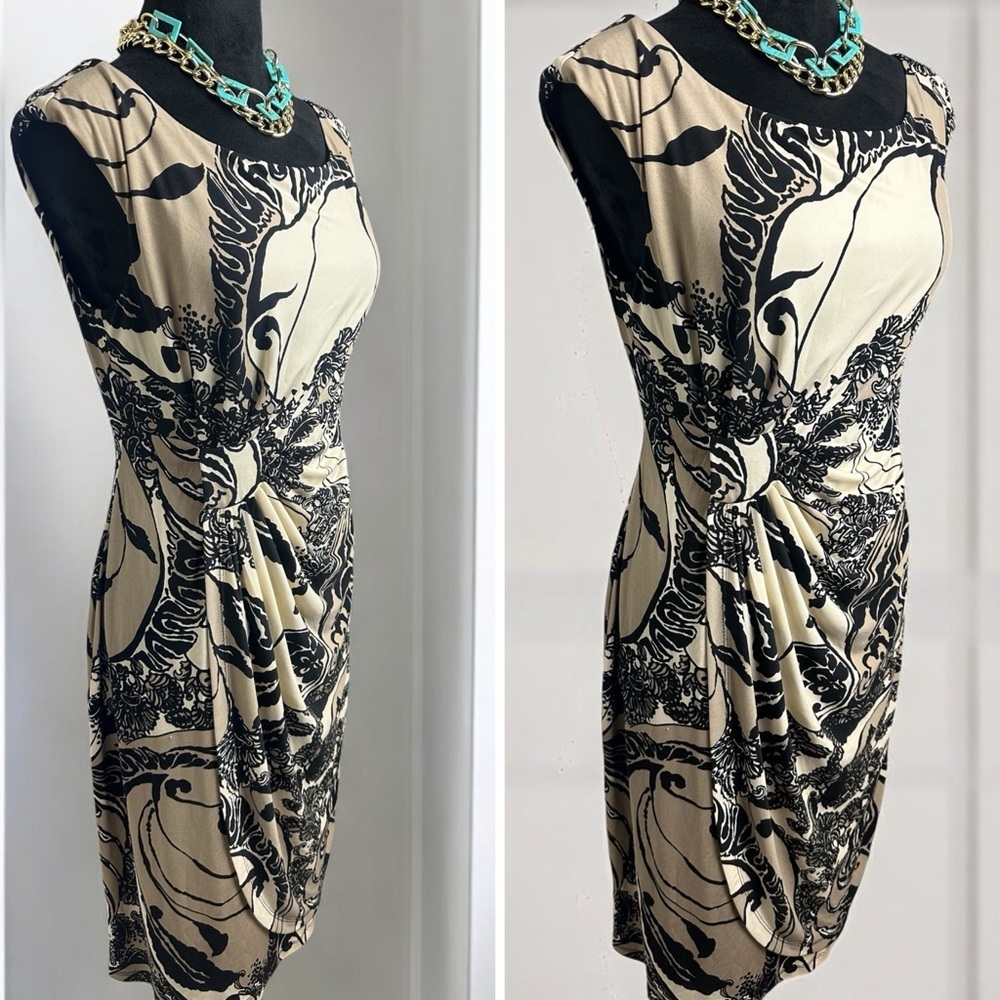Brand: Connected Apparel, floral dress, color: brown, black, beige, size 8